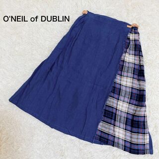 O'NEIL of DUBLIN - 美品☆オニールオブダブリン リネン100 チェック巻きスカート レザーベルト