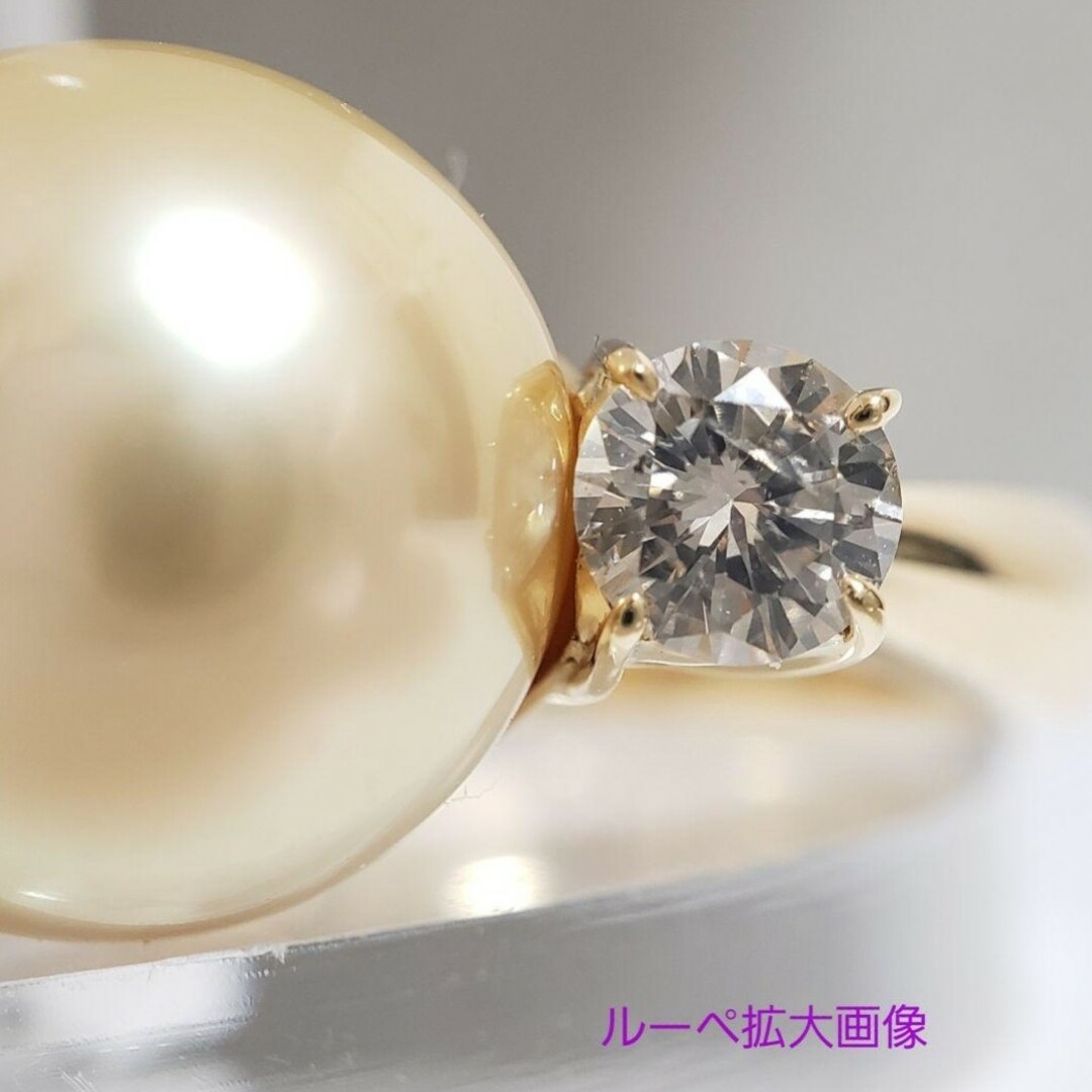 ナチュラルカラー ゴールデン 南洋白蝶真珠 13.5mm 天然ダイヤ1.00ct レディースのアクセサリー(リング(指輪))の商品写真