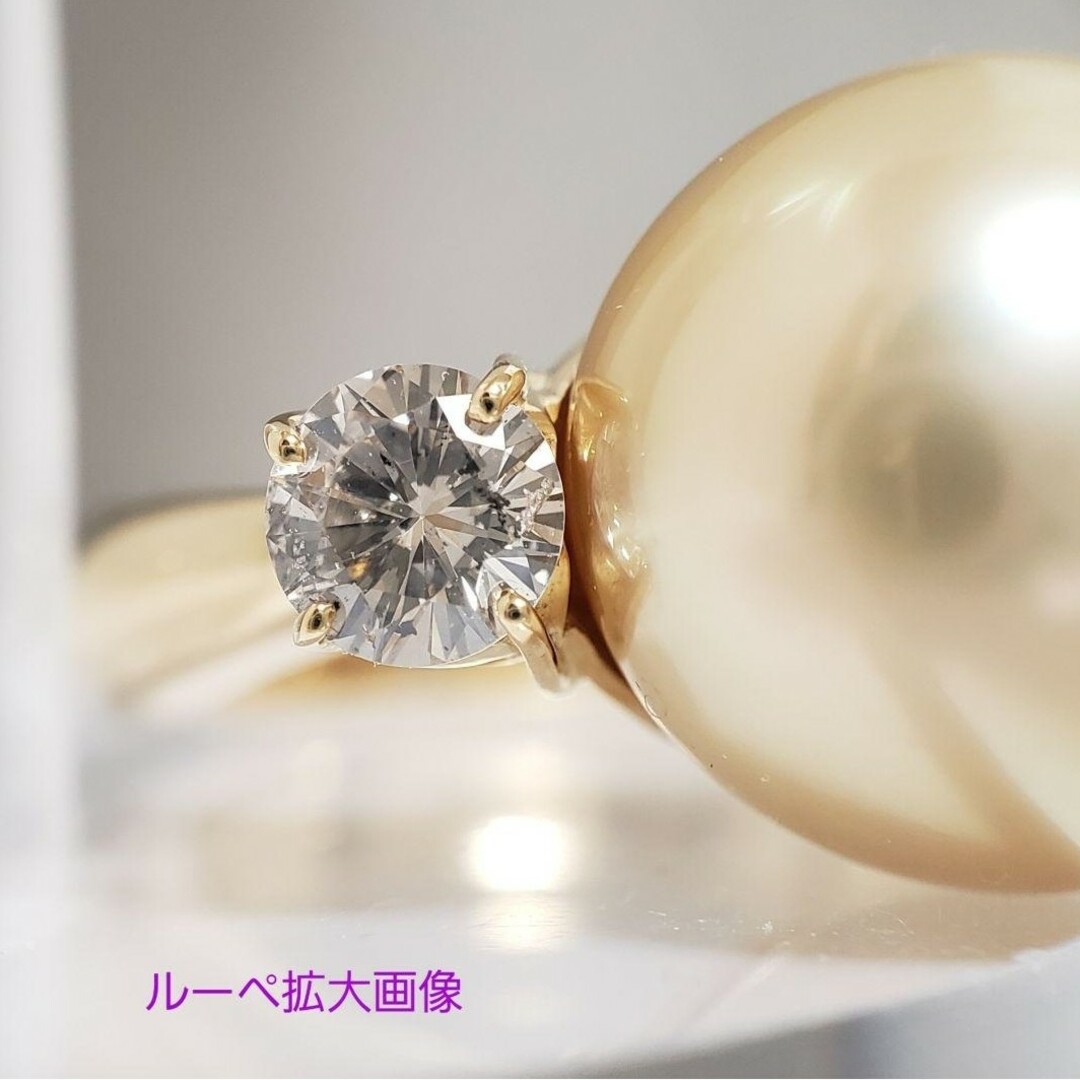 ナチュラルカラー ゴールデン 南洋白蝶真珠 13.5mm 天然ダイヤ1.00ct レディースのアクセサリー(リング(指輪))の商品写真