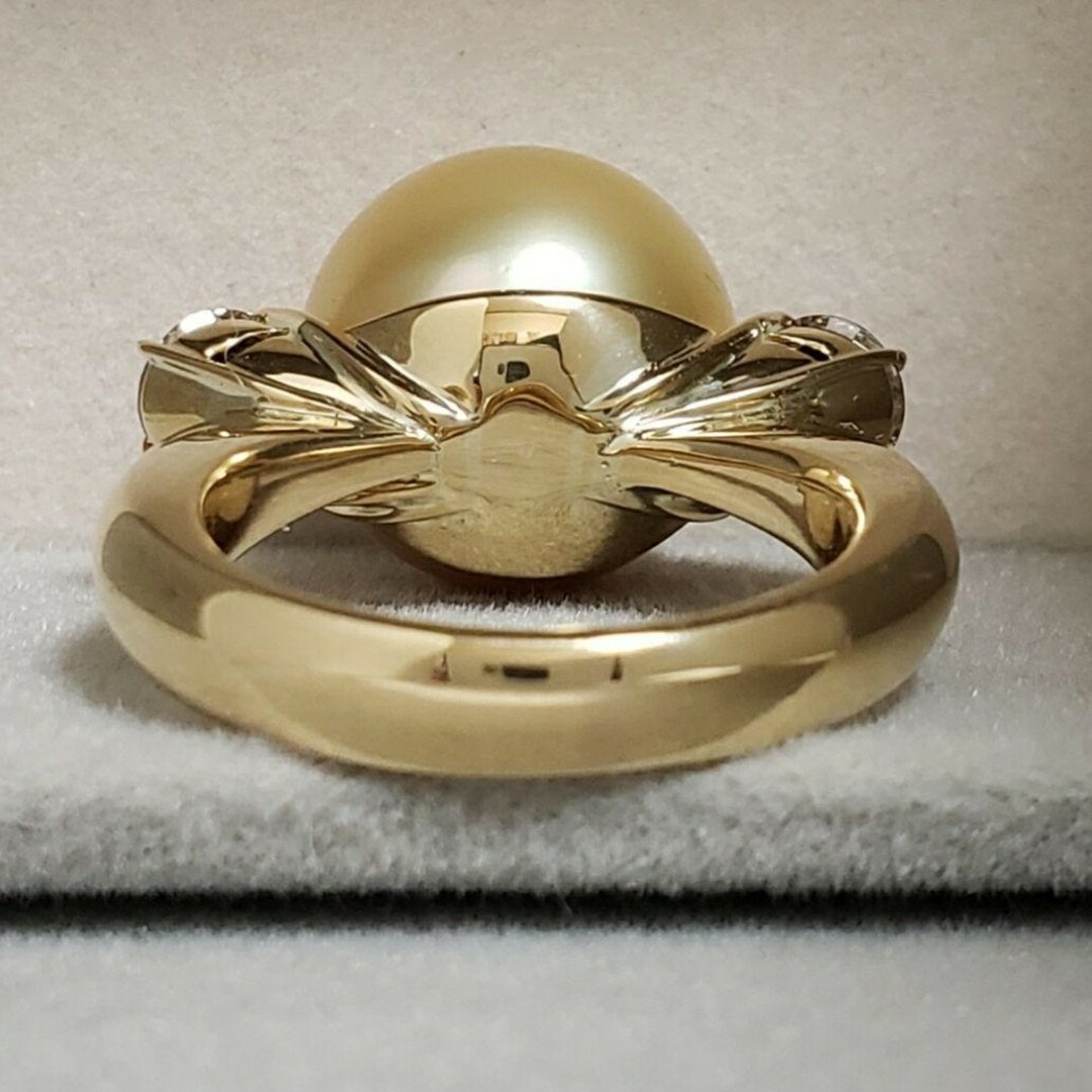 ナチュラルカラー ゴールデン 南洋白蝶真珠 13.5mm 天然ダイヤ1.00ct レディースのアクセサリー(リング(指輪))の商品写真