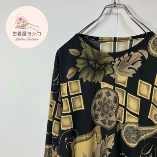 【長袖Tシャツ　ペイズリー　アートデザイン　クルーネック　スリット　古着】(Tシャツ(長袖/七分))