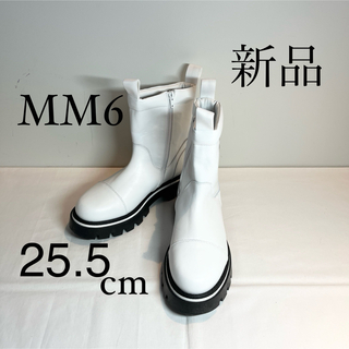 MM6 Maison Margielaマルジェラ　ロゴ入りブーツ　黒×白25.5