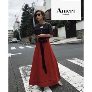 アメリヴィンテージ(Ameri VINTAGE)の【新品タグ付】AMERI アメリヴィンテージ ダブルテープベルトスカート 赤(ロングスカート)