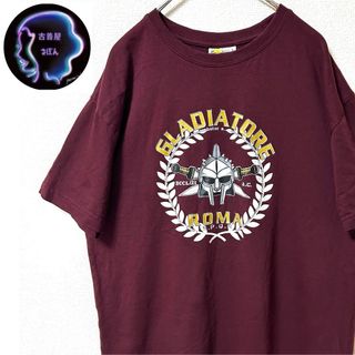 Smartee 半袖 プリント Tシャツ ローマ剣闘士 映画 ボルドー L 古着(Tシャツ/カットソー(半袖/袖なし))