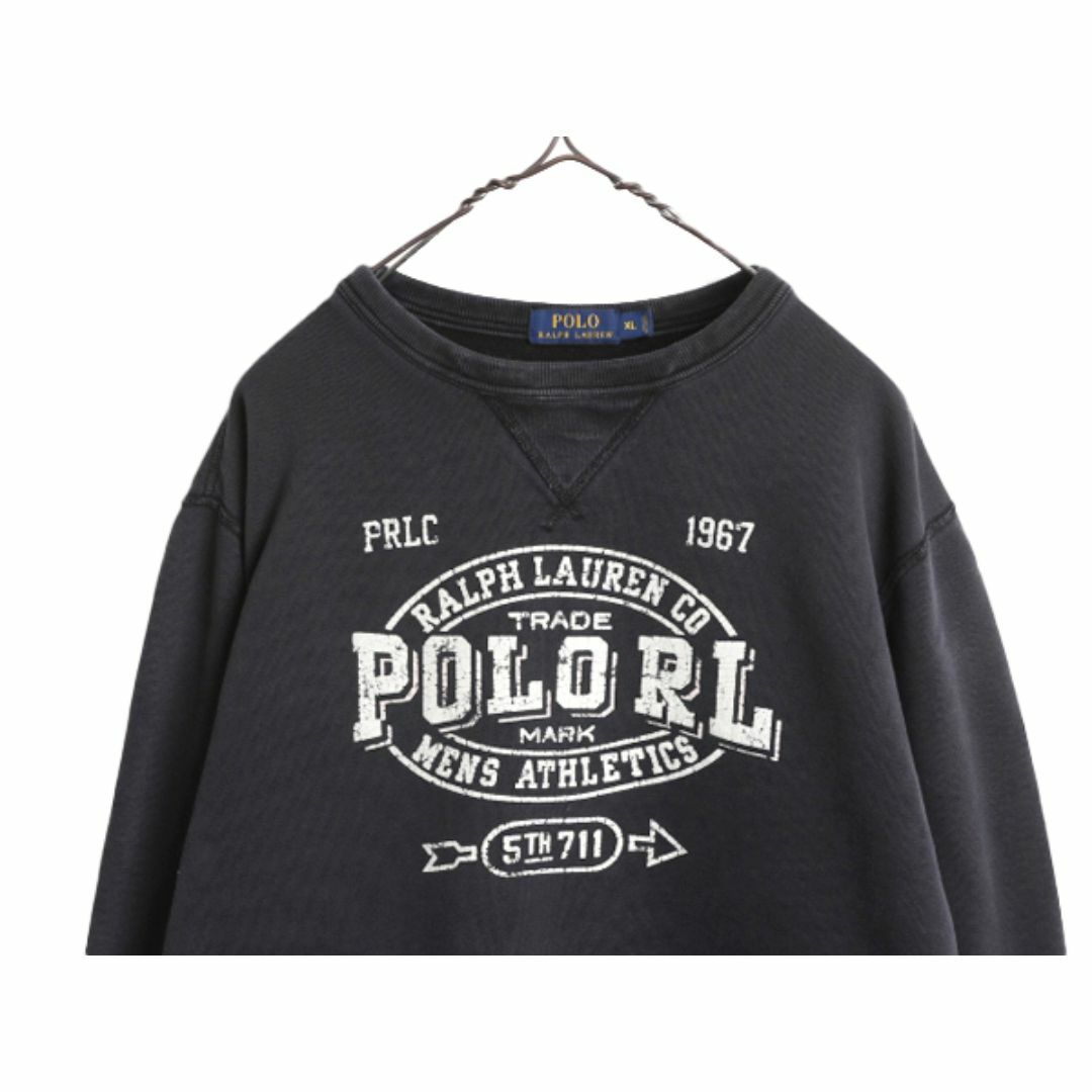 Ralph Lauren(ラルフローレン)のポロ ラルフローレ 前V 3段 プリント スウェット メンズ XL ブラック 裏起毛 ヘビーウェイト ヴィンテージ モデル トレーナー 大きいサイズ メンズのトップス(スウェット)の商品写真