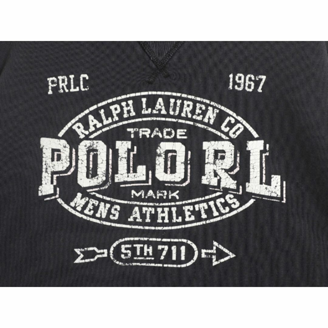 Ralph Lauren(ラルフローレン)のポロ ラルフローレ 前V 3段 プリント スウェット メンズ XL ブラック 裏起毛 ヘビーウェイト ヴィンテージ モデル トレーナー 大きいサイズ メンズのトップス(スウェット)の商品写真