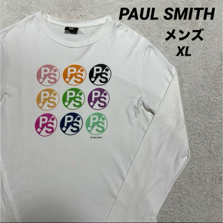 ポールスミス(Paul Smith)のPAUL SMITH   ロンT  ロゴプリント ホワイト メンズXL(Tシャツ/カットソー(七分/長袖))