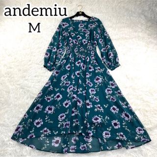 アンデミュウ(Andemiu)の未使用級✨アンデミュウ　フラワーシャーリリング　ロングワンピース　花柄　Aライン(ロングワンピース/マキシワンピース)