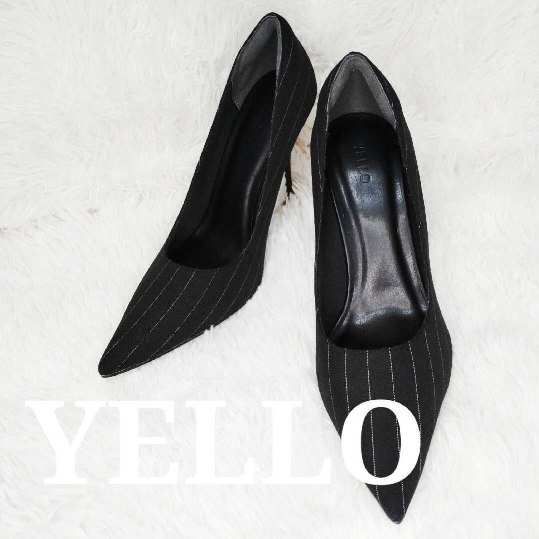 YELLO イエロ パンプス 黒 24㎝ ポインテッドトゥ ピンストライプ レディースの靴/シューズ(ハイヒール/パンプス)の商品写真