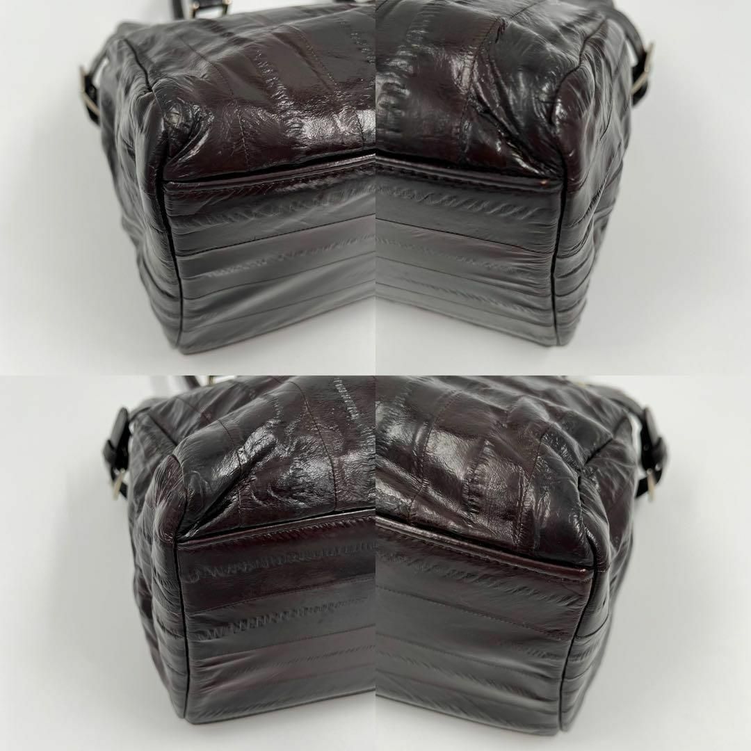 【ヴィンテージ】品質保証　イールレザー　本革　トート　ハンドバッグ　茶系　ベルト レディースのバッグ(ハンドバッグ)の商品写真