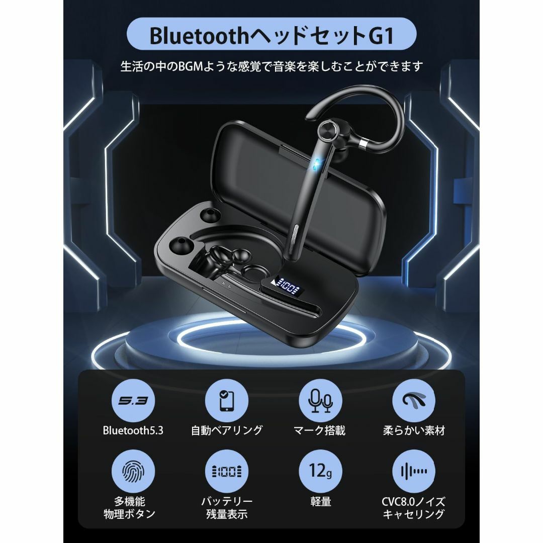 【BT5.3】Bluetooth ヘッドセット ワイヤレスイヤホン 500mAh スマホ/家電/カメラのオーディオ機器(ヘッドフォン/イヤフォン)の商品写真