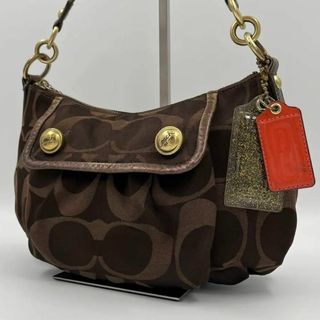 コーチ(COACH)の【良品】coach シグネチャー トートバッグ　肩掛け　チャーム　茶系　ブラウン(ショルダーバッグ)