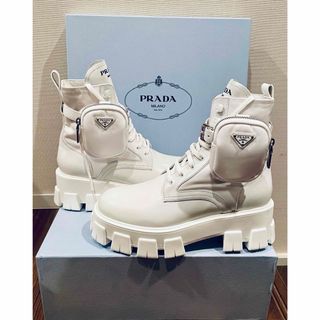 PRADA - 超希少 プラダ ブラッシュドロワレザー&ナイロン コンバットブーツ ホワイト41