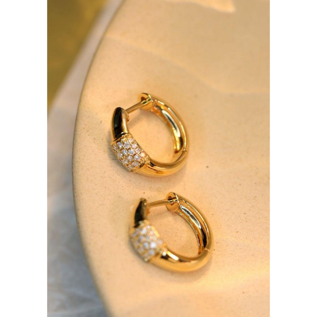 天然ダイヤモンド付きピアスk18 フープピアス メンズのアクセサリー(ピアス(両耳用))の商品写真