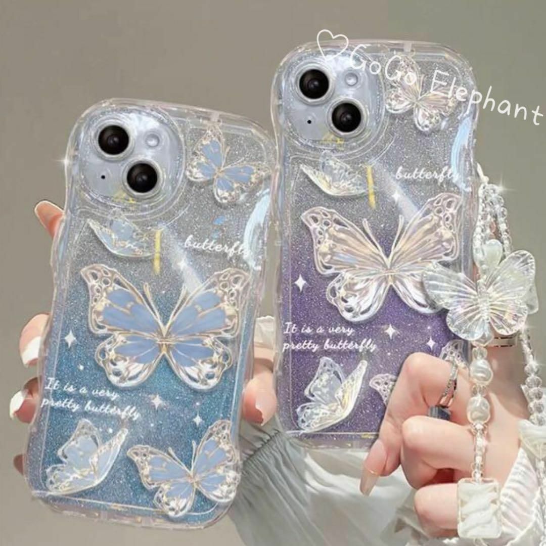 韓国♡水晶っぽい　きらきら　クリスタル　蝶々 ストラップ付き iPhoneケース スマホ/家電/カメラのスマホアクセサリー(iPhoneケース)の商品写真