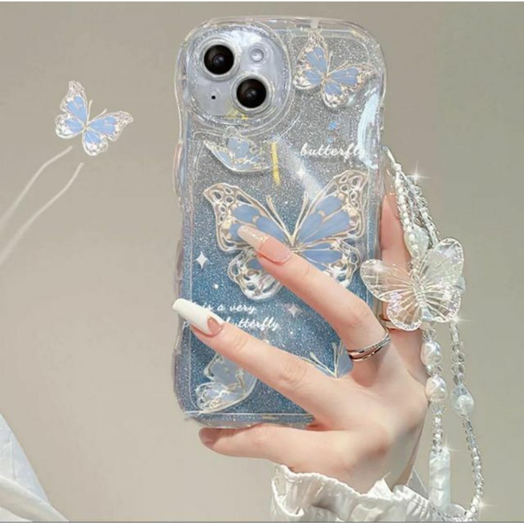 韓国♡水晶っぽい　きらきら　クリスタル　蝶々 ストラップ付き iPhoneケース スマホ/家電/カメラのスマホアクセサリー(iPhoneケース)の商品写真