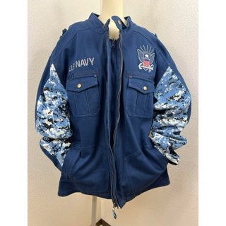 激レア USA NAVY ジャケット  ラージ ブルー 刺繍  　XL(ミリタリージャケット)