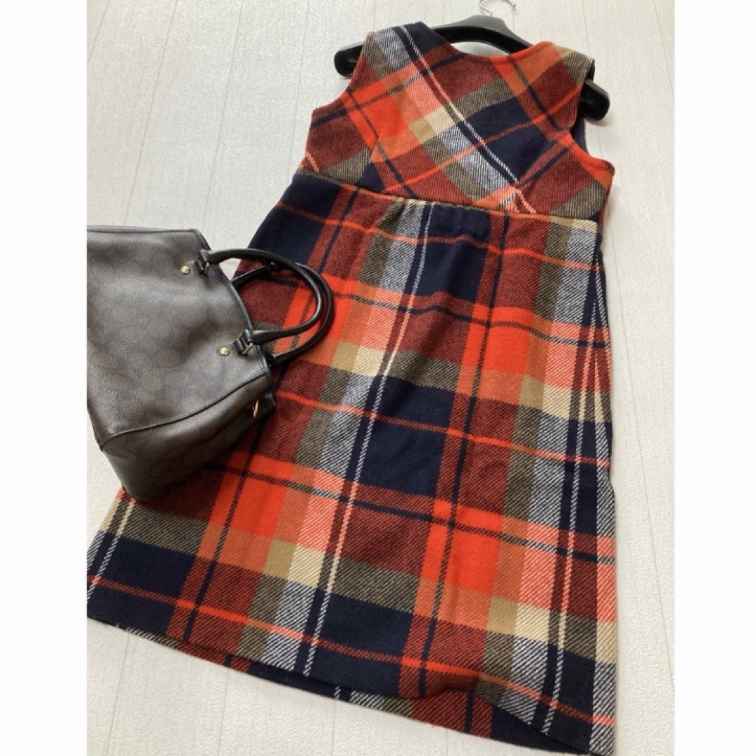 BURBERRY BLUE LABEL(バーバリーブルーレーベル)の美品 バーバリー ブルーレーベル ワンピース チェック オレンジ カタログ レディースのワンピース(ひざ丈ワンピース)の商品写真