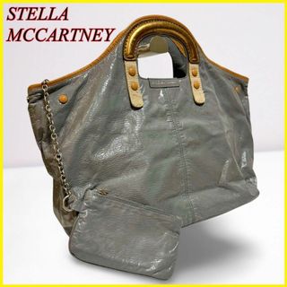 ステラマッカートニー(Stella McCartney)の【美品】ステラマッカートニー パテント ハンドバッグ グレー ポーチ付き A4(ハンドバッグ)