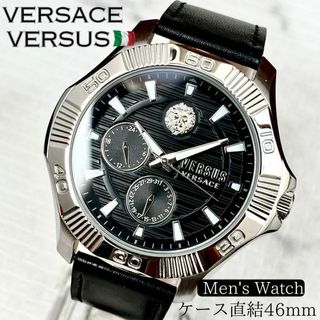 ヴェルサーチ(VERSACE)の新品ヴェルサス ヴェルサーチ クオーツ メンズ腕時計 シルバー ブラック レザー(腕時計(アナログ))