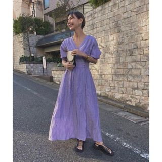 アメリヴィンテージ(Ameri VINTAGE)のAMERI 紫 CACHE COEUR DRESS ワンピース ロングワンピース(ロングワンピース/マキシワンピース)