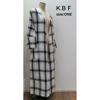 KBF - ＫＢＦ 麻混 チェック柄 ベルト付 ロング ダウンコート スプリングコート 春夏