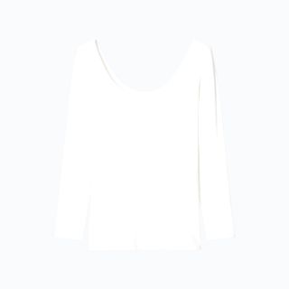 ユニクロ(UNIQLO)のUNIQLO ヒートテックバレエネックT（8分袖） 00 WHITE Mサイズ(アンダーシャツ/防寒インナー)