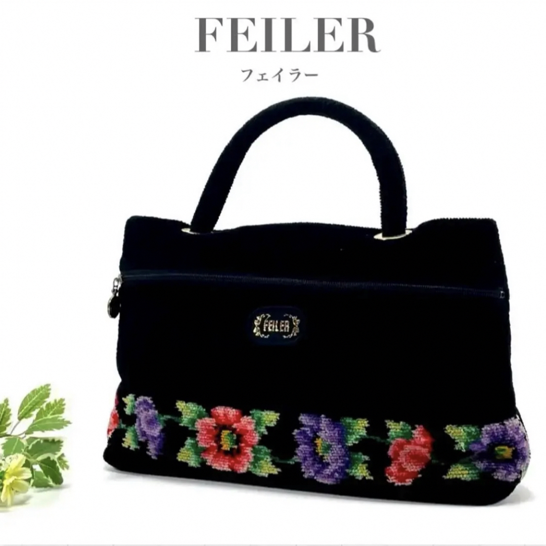 FEILER(フェイラー)のFEILER フェイラー ハンドバッグ ワンショルダー 花柄 フラワー ブラック レディースのバッグ(ハンドバッグ)の商品写真