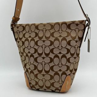 コーチ(COACH)の【美品】coach 2way ショルダーバッグ　シグネチャー　バケツ型　茶系(ショルダーバッグ)