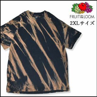 フルーツオブザルーム(FRUIT OF THE LOOM)のメンズタイダイ柄ブリーチ半袖Tシャツ2XL 古着屋　トップス　黒ベージュ　大きめ(Tシャツ/カットソー(半袖/袖なし))