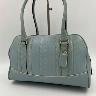 コーチ(COACH)の【美品】coach ショルダーバッグ　肩掛け　レザー　タグ　型押し　青系(ハンドバッグ)