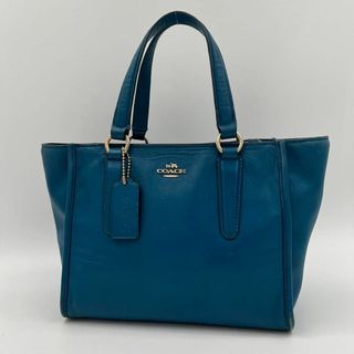 コーチ(COACH)の【美品】coach トートバッグ　A4収納可能　レザー　ロゴ　タグ　肩掛け　青系(トートバッグ)