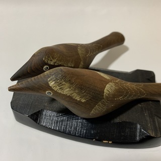レトロ 木彫りの鳥　2羽　手作り(置物)