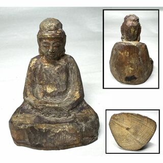 古美術 釈迦様像 塗金 木彫り 置物 釈迦如来 古仏像 年代保証 WWWT038(彫刻/オブジェ)