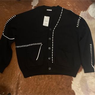 ザラ(ZARA)のzara ステッチ　カーディガン　XL タグ付き　未使用　黒(カーディガン)