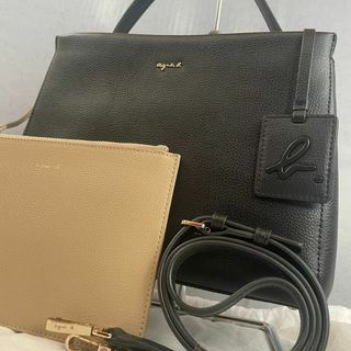 アニエスベー(agnes b.)の【極美品】 アニエスベー 2way ワンハンドル ポーチ付き シボ革 斜め掛け(トートバッグ)