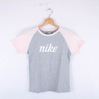 ナイキ(NIKE)のナイキ 半袖Tシャツ ラグラン袖 ロゴT スポーツウエア レディース Lサイズ グレー×ピンク NIKE(Tシャツ(半袖/袖なし))