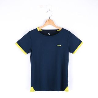 フィラ(FILA)のフィラ 半袖Tシャツ ワンポイントロゴ スポーツウエア レディース Mサイズ ネイビー×黄緑 FILA(Tシャツ(半袖/袖なし))