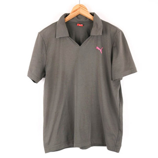 PUMA - プーマ 半袖ポロシャツ キーネック バックロゴ ゴルフウエア メンズ Lサイズ ダークグレー PUMA