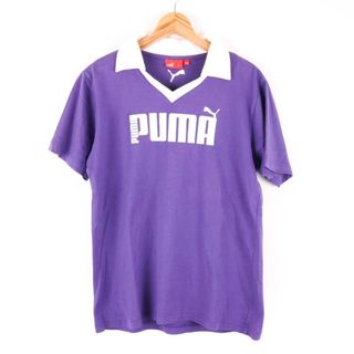 プーマ(PUMA)のプーマ 半袖ポロシャツ キーネック フロントロゴ スポーツウエア メンズ Lサイズ 紫×白 PUMA(ポロシャツ)