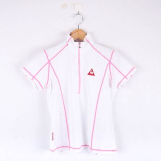 ルコックスポルティフ(le coq sportif)のルコックスポルティフ 半袖ポロシャツ ハイネック ハーフジップ ゴルフウエア レディース Mサイズ 白×ピンク le coq sportif(ポロシャツ)