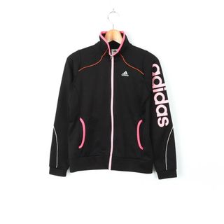 アディダス(adidas)のアディダス ジップアップジャージ 袖ロゴ スポーツウエア  レディース Sサイズ ブラック adidas(トレーナー/スウェット)