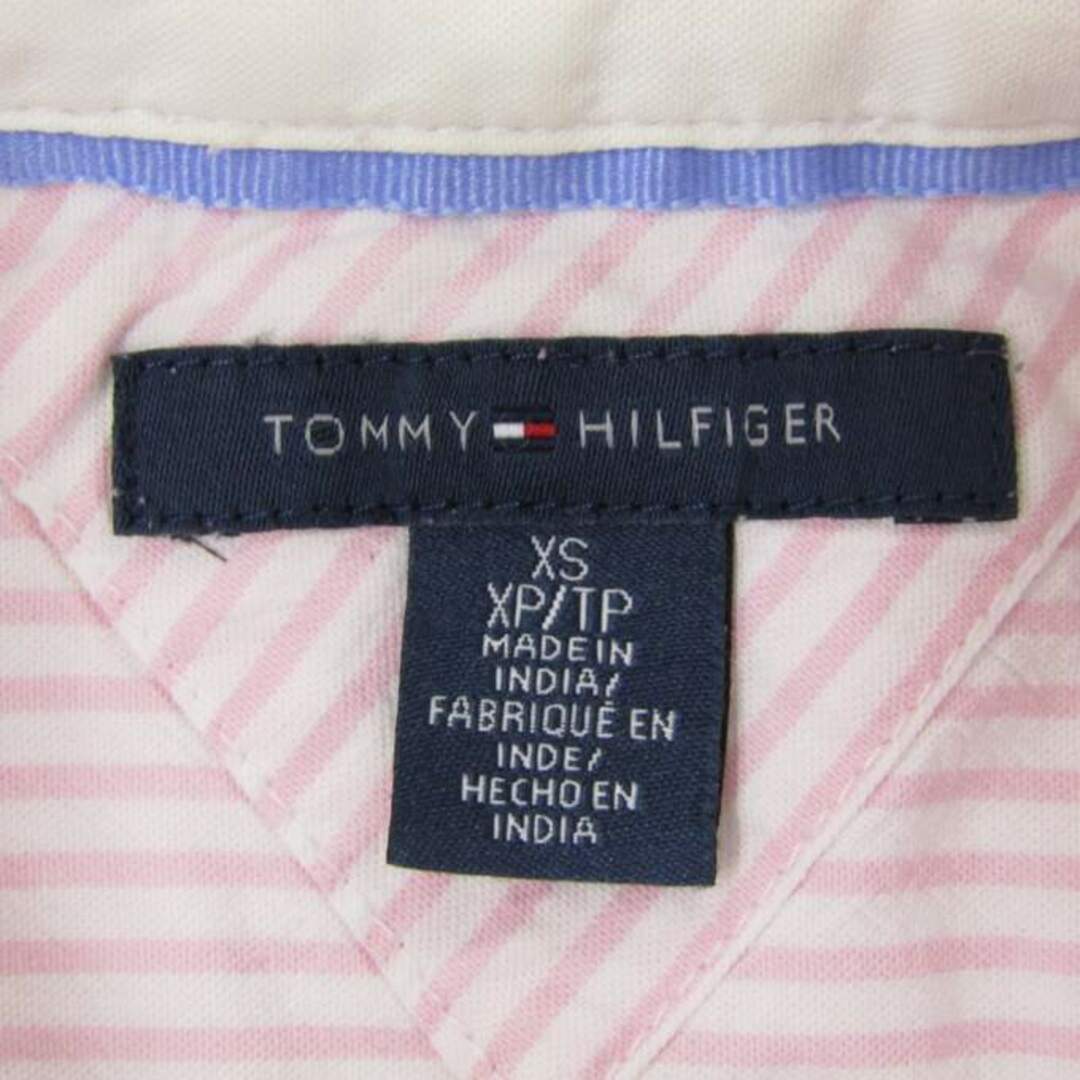TOMMY HILFIGER(トミーヒルフィガー)のトミーヒルフィガー 長袖シャツ トップス カットソー ボーダー レディース XSサイズ ピンク ホワイト TOMMY HILFIGER レディースのトップス(シャツ/ブラウス(長袖/七分))の商品写真