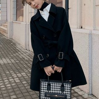 ザラ(ZARA)の即納 sailing ブラック ダブルボタン リボン付き コート ロング (ロングコート)