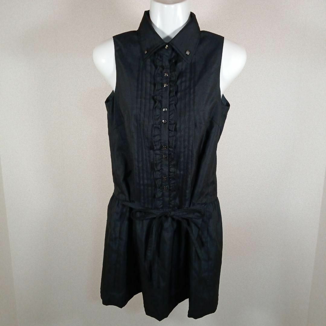 バーバリーブルーレーベル　ノースリーブシャツワンピース　シルク混　フリル　38 く301超美品 バーバリーロンドンブルーレーベル 38 ノースリーブ