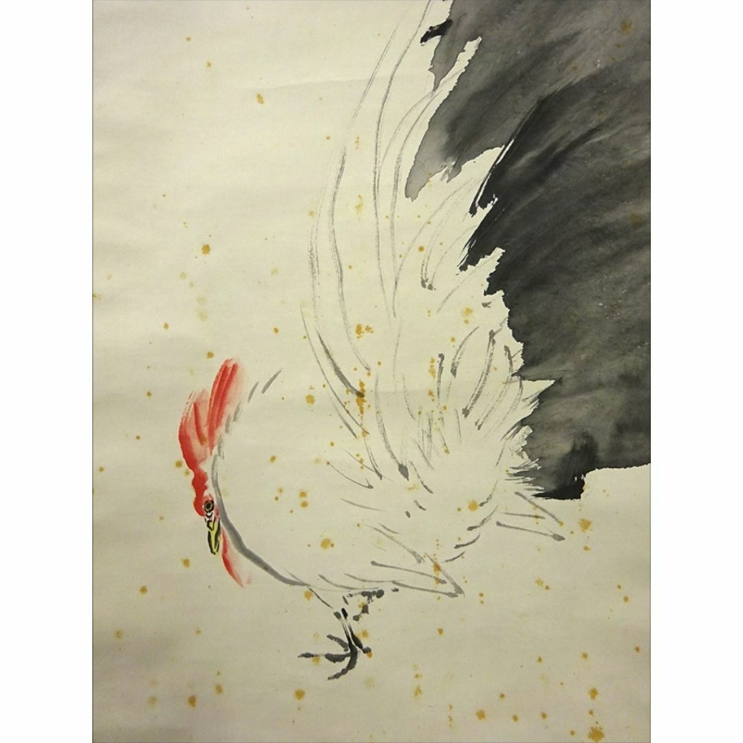 真作】掛軸 萩尾九皐『鶏図』日本画 紙本 肉筆 無地箱付 掛け軸 真作】掛軸 萩尾九皐『鶏図』日本画 紙本 肉筆 無地箱付 掛け軸
