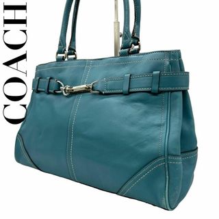 コーチ(COACH)のCOACH コーチ　s64　 ブルー　トートバッグ　レザー　クリップ　A4収納(トートバッグ)