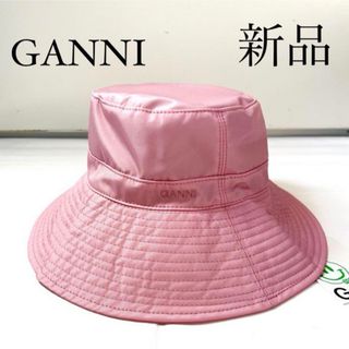 GANNI ガニー　ロゴプリント　バケットハット　バケハ　ピンク(ハット)