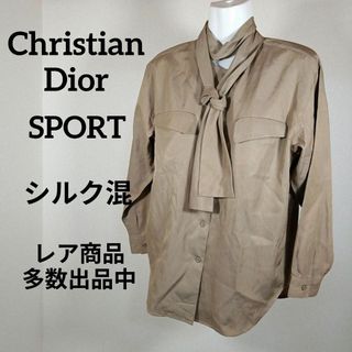 クリスチャンディオール(Christian Dior)のう320美品　クリスチャンディオールスポーツ　シャツ　М　シルク混　リボン(シャツ/ブラウス(長袖/七分))