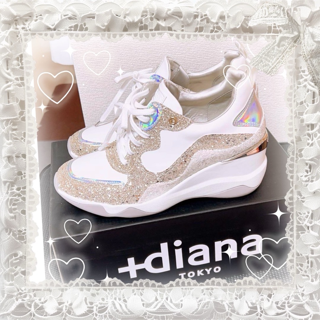 DIANA(ダイアナ)の＋diand   美脚ヒールアップスニーカー　ホワイト  グリッター　24.0 レディースの靴/シューズ(スニーカー)の商品写真